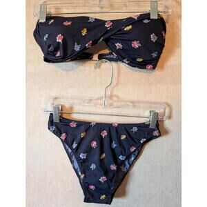 VALENTINO navy floral strapless bikini set sz L